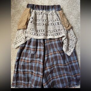 Japanese Plaid Skirt with Crochet Overlay